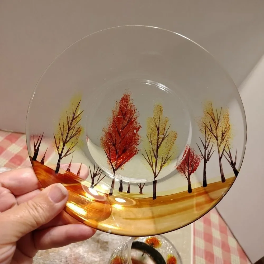 Autumn Leaf Glass Dish and Candle Holder Fall Trees